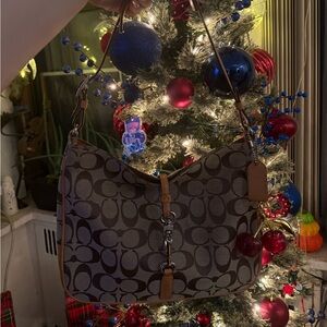 Coach Tan and Brown Monogram Shoulder Bag